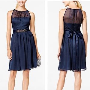Adrianna Papell Belted Chiffon Halter Dress
